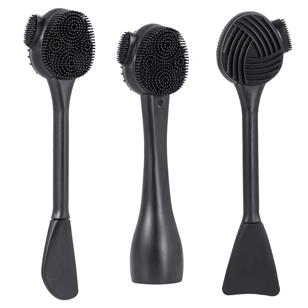 Silicone Facial Cleansing Brush 3 Designs, 4 in 1 Handheld Face Scrubber for Deep Gentle Exfoliating, Double-Ended Face Wash Scrub Brush for Face Skincare and Massage (Green)