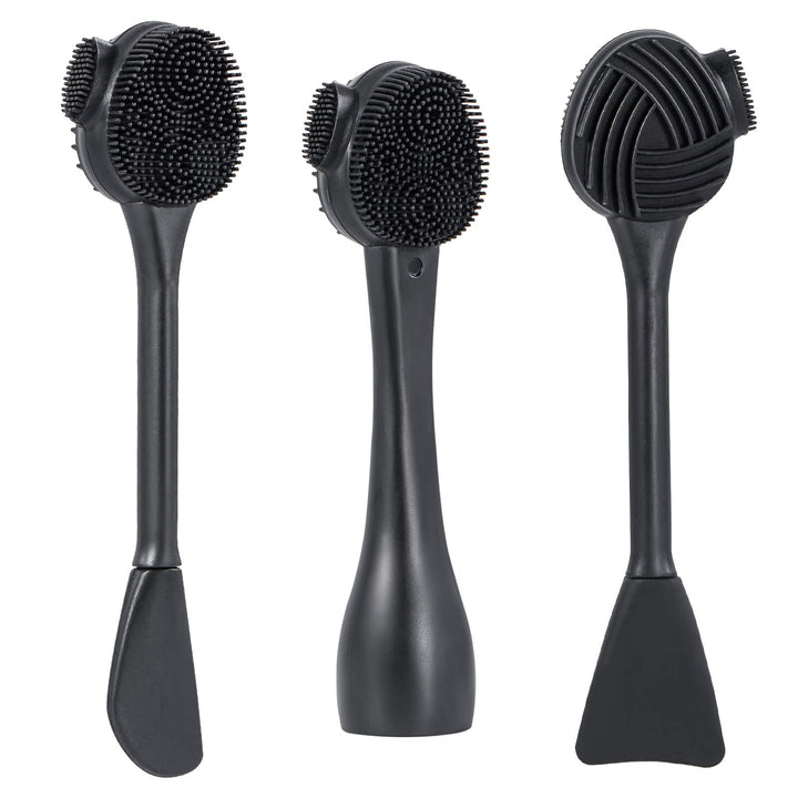 Silicone Facial Cleansing Brush 3 Designs, 4 in 1 Handheld Face Scrubber for Deep Gentle Exfoliating, Double-Ended Face Wash Scrub Brush for Face Skincare and Massage (Green)