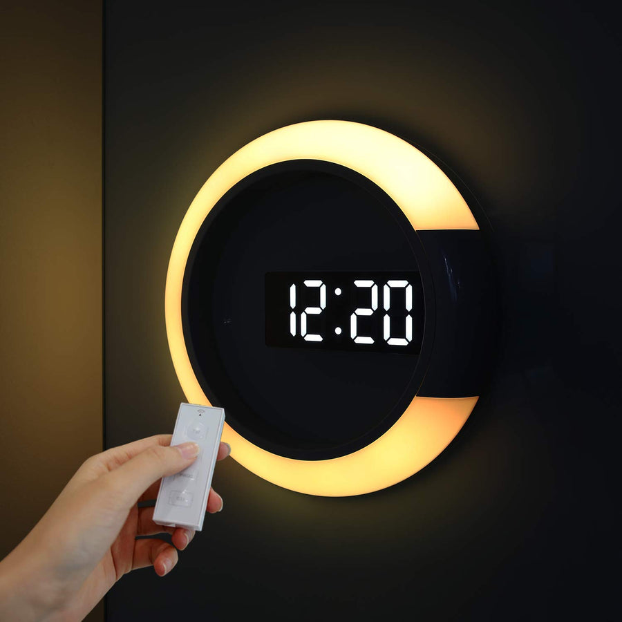 Moodlight Dual Mirror Clock, 7 Color nightlight, 2 LED Colors (White/Orange), Adjustable LED Brightness, 12/24H Mode, Temperature Display, Alarm & Snooze, LED Clock with Remote Control