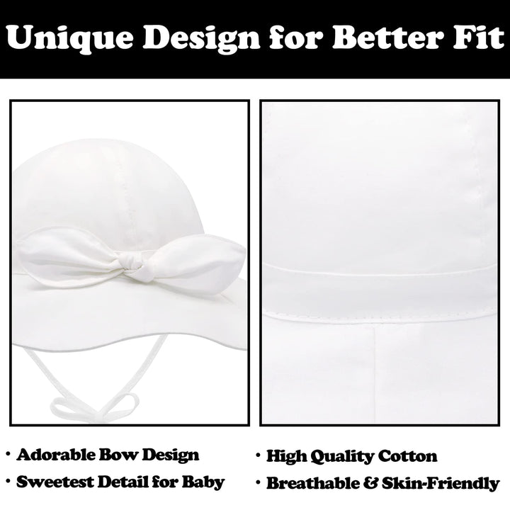 Baby Girl Sun Hat Summer Baby Hats UPF 50+Toddler Sun Hat Infant with Wide Brim Bucket Hat White 46cm/0-6 Months