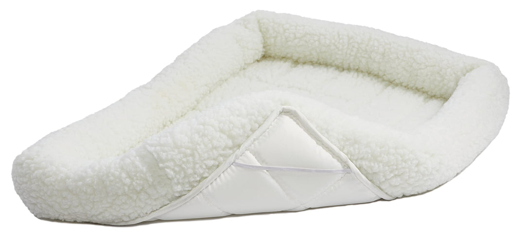 Bolster Dog Bed 18L-Inch White Fleece Dog Bed or Cat Bed w/Comfortable Bolster | Ideal for Toy Dog Breeds &amp; Fits an 18-Inch Dog Crate | Easy Maintenance Machine Wash &amp; Dry