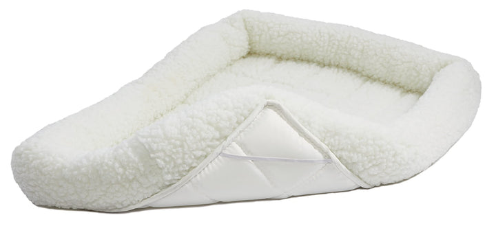 Bolster Dog Bed 18L-Inch White Fleece Dog Bed or Cat Bed w/Comfortable Bolster | Ideal for Toy Dog Breeds &amp; Fits an 18-Inch Dog Crate | Easy Maintenance Machine Wash &amp; Dry