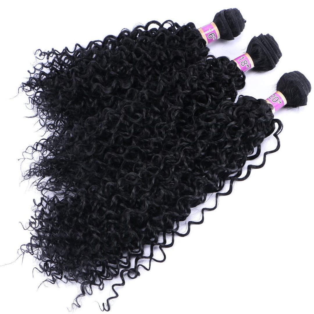 Kinky Curly Synthetic Hair Weave 3 Bundles 16 18 20 Inches Black Synthetic Hair Weft Extensions High Temperature Heat Resistant Fiber