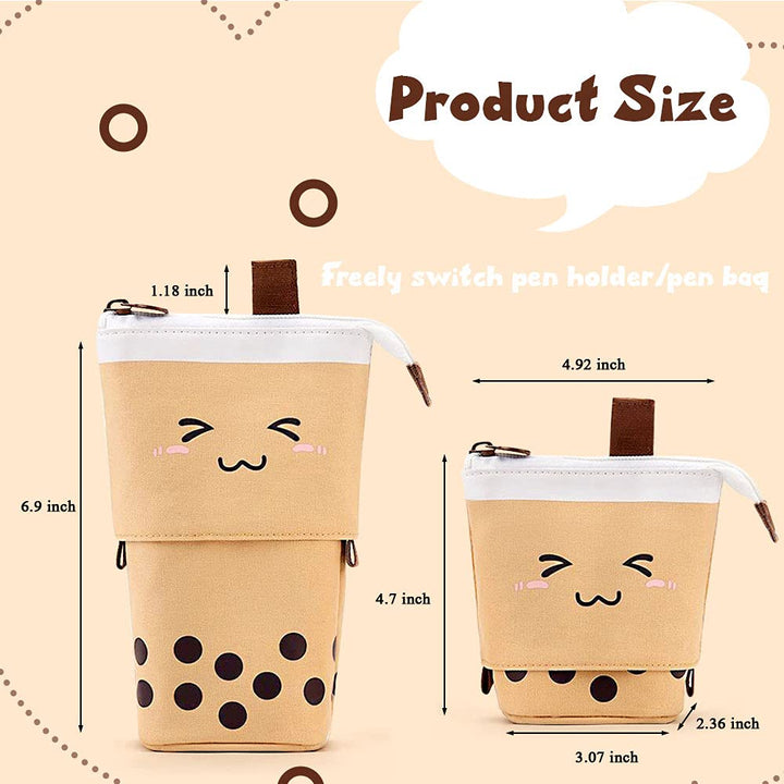 Cute Standing Pencil Case for Kids, Pop Up Pencil Box Makeup Pouch, Christmas Gift Kids Corduroy Pen Holder Organizer Cosmetics Bag, Kawaii Stationary (Brown)