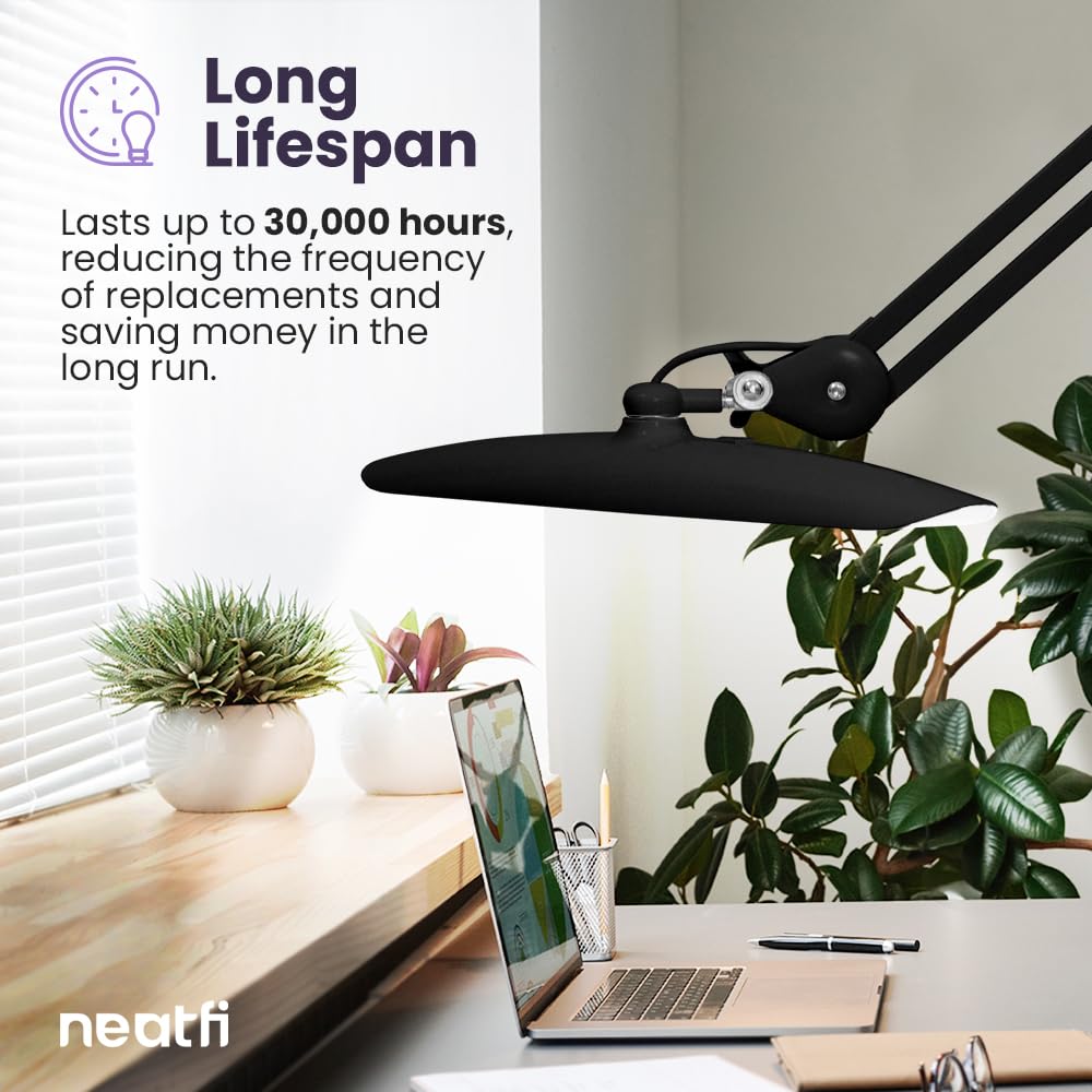 XL 2,200 Lumens LED Desk Lamp with Clamp, 24W Bright Architect Task Lamp, 20 Inches Dimmable Computer Light, Adjustable Desk Light for Home, Office, Crafts, Nails &amp; Hobbies (Non-CCT, Black)
