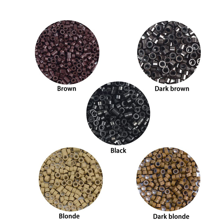 1000 Pcs Silicone Lined Micro Rings Links Beads 5mm Lined Beads for Hair Extensions Toolï¼Ë†Brownï¼â€°