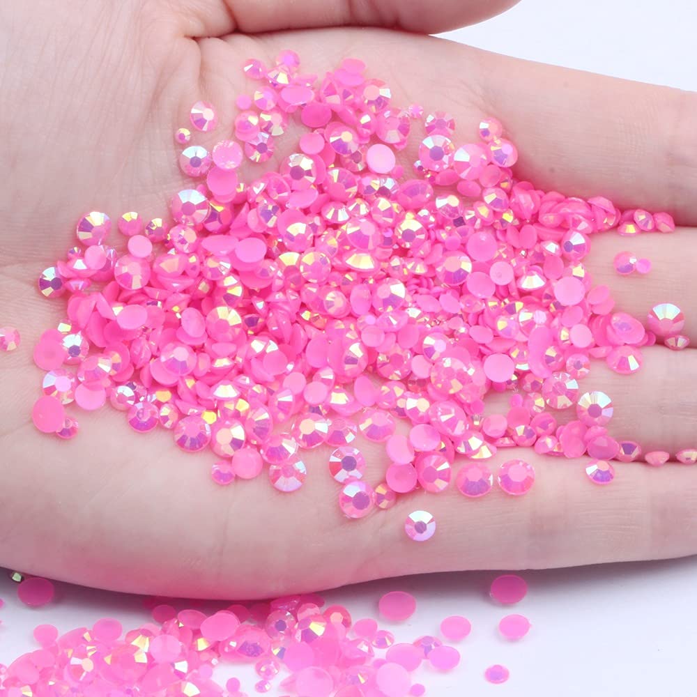 Mixed 1000pcs 2-6mm Rose AB Resin Nail Rhinestones 3D Non Hotfix Glitter Round Flatback Nail Stones Strass Gems Diamonds DIY Nail Art Decoration (18 Rose AB)