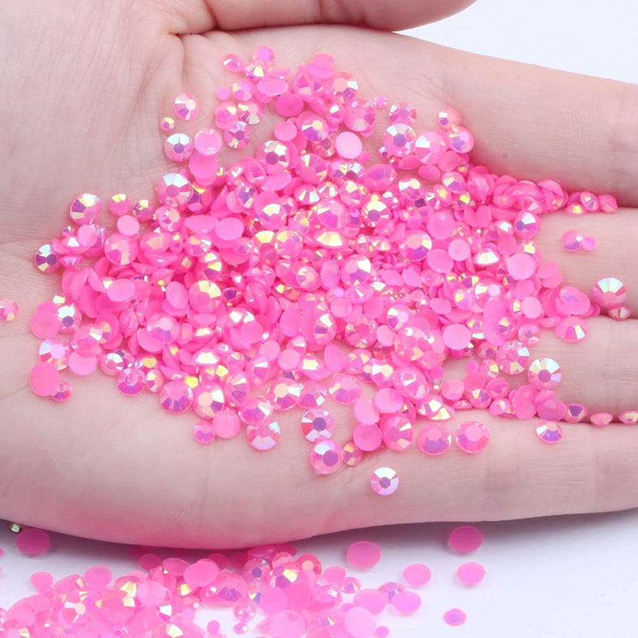 Mixed 1000pcs 2-6mm Rose AB Resin Nail Rhinestones 3D Non Hotfix Glitter Round Flatback Nail Stones Strass Gems Diamonds DIY Nail Art Decoration (18 Rose AB)