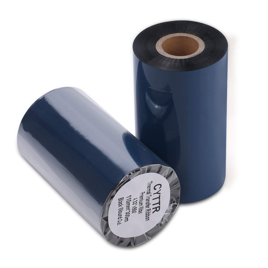 Thermal Transfer Ribbon - Premium Resin-Enhanced Wax - 4.33 x 984 (110mmx300mm) 1 Inch core Ink Outside Compatible for Zebra Datamax Sato TT Printers (1 Roll)