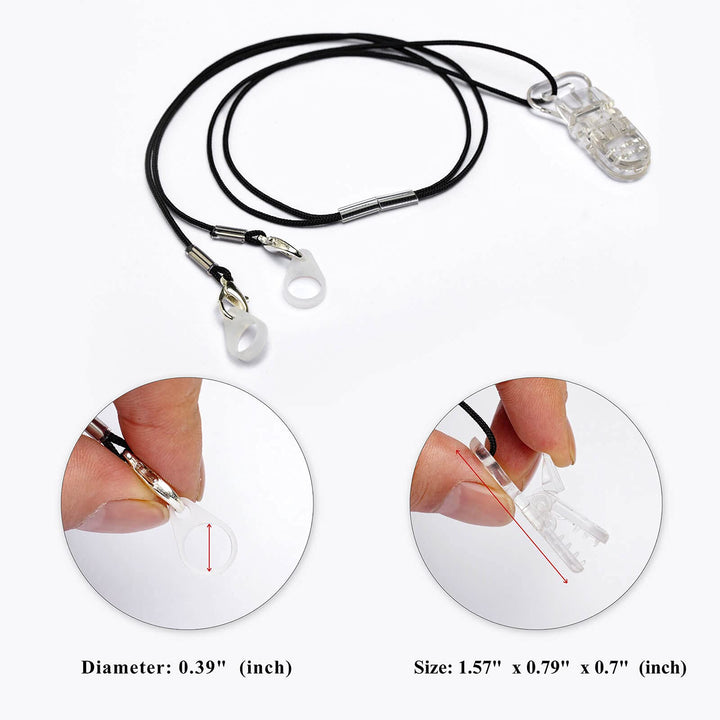 Hearing Aid Clip for Seniors Adults - Anti-Lost Lanyard Protector BTE Clip Holder Rope with Loops and Clip and Security Clip(Black)
