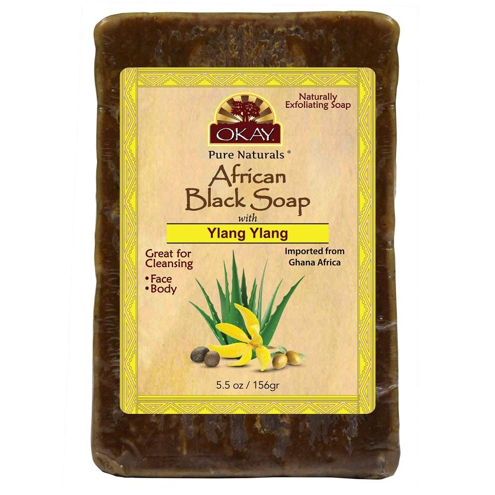 OKAY | African Black Soap with Ylang Ylang | For All Skin Types | Cleanses and Exfoliates | Nourishes and Heals | Free of Sulfate, Silicone &amp; Paraben | 5.5 oz
