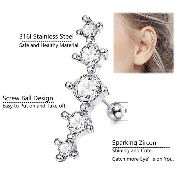 12Pcs 16G Stainless Steel Cartilage Cubic Zirconia Stud Earrings for Men Women Conch Forward Helix Tragus Daith Piercing Jewelry
