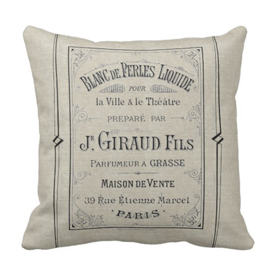 Throw Pillow Cover Vintage Advertisement French Perfume Ad Paris France Chic Decorative Linen Pillow Case Home Decor Square 16 x 16 Inch Pillowcase