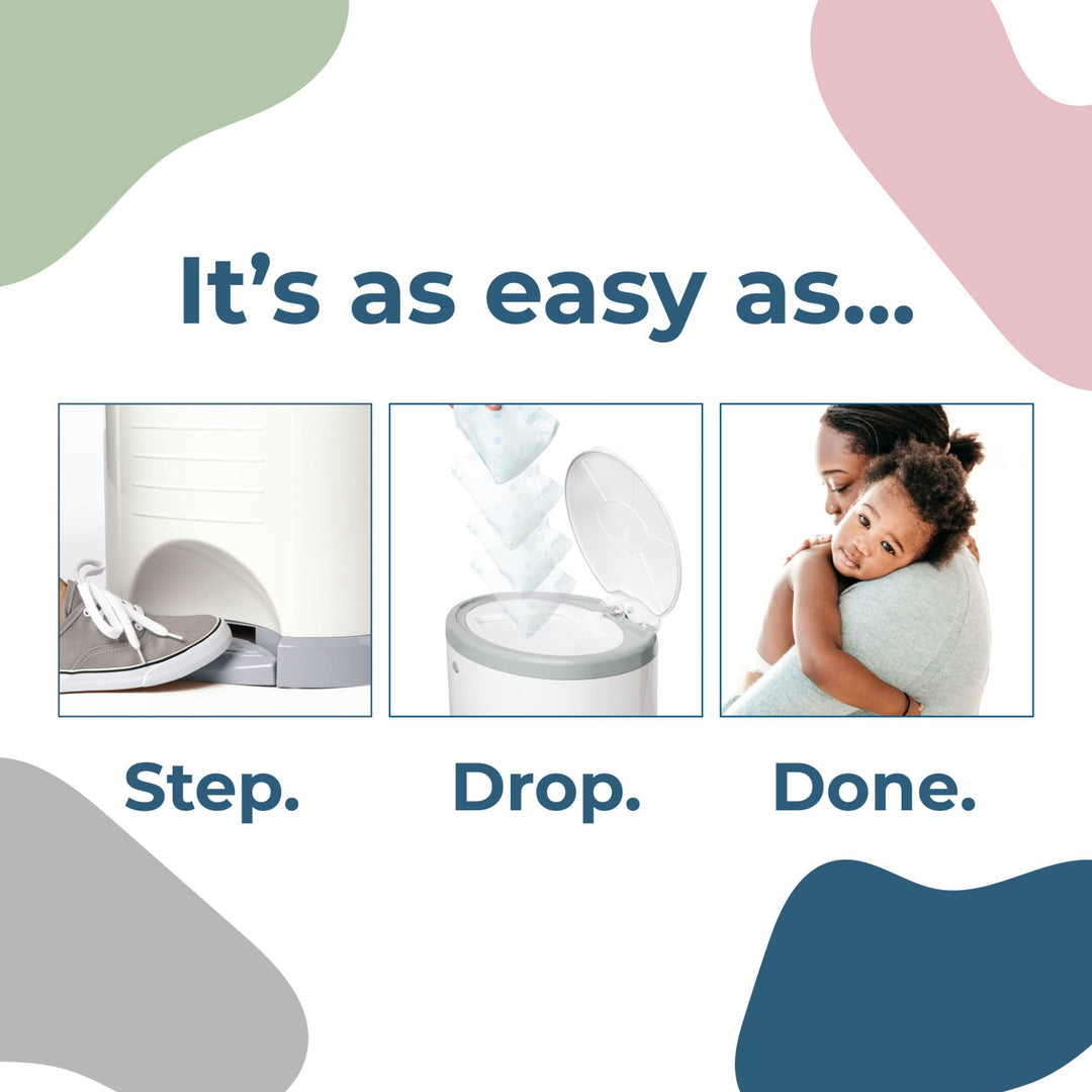 Diaper Dekor Mini Hands-Free Diaper Pail | White | Easiest to Use | Just Step – Drop – Done | Doesn’t Absorb Odors | 20 Second Bag Change | Most Economical Refill System