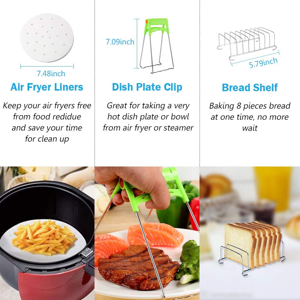 Air Fryer Accessories Set of 7 with 8 Inch Egg Bites Mold, Pizza Pan, Cake Barrel, Skewer Rack, Silicone Mat for 3.5Qt-5.8Qt Phillips Nuwave Gowise Gourmia Ninja Dash Air Fryer