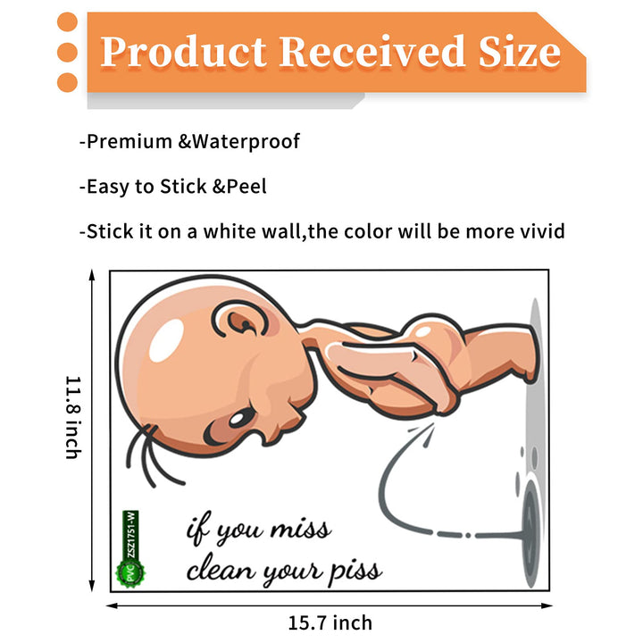 Cartoon Villain Toilet Stickers, Clean Your Piss Funny Decals, Waterproof Vinyl Wall Art Sign Decor, Removable Toilet Seat Quote Murals for Toilet WC Restroom Door Seat Bathroom Decoration