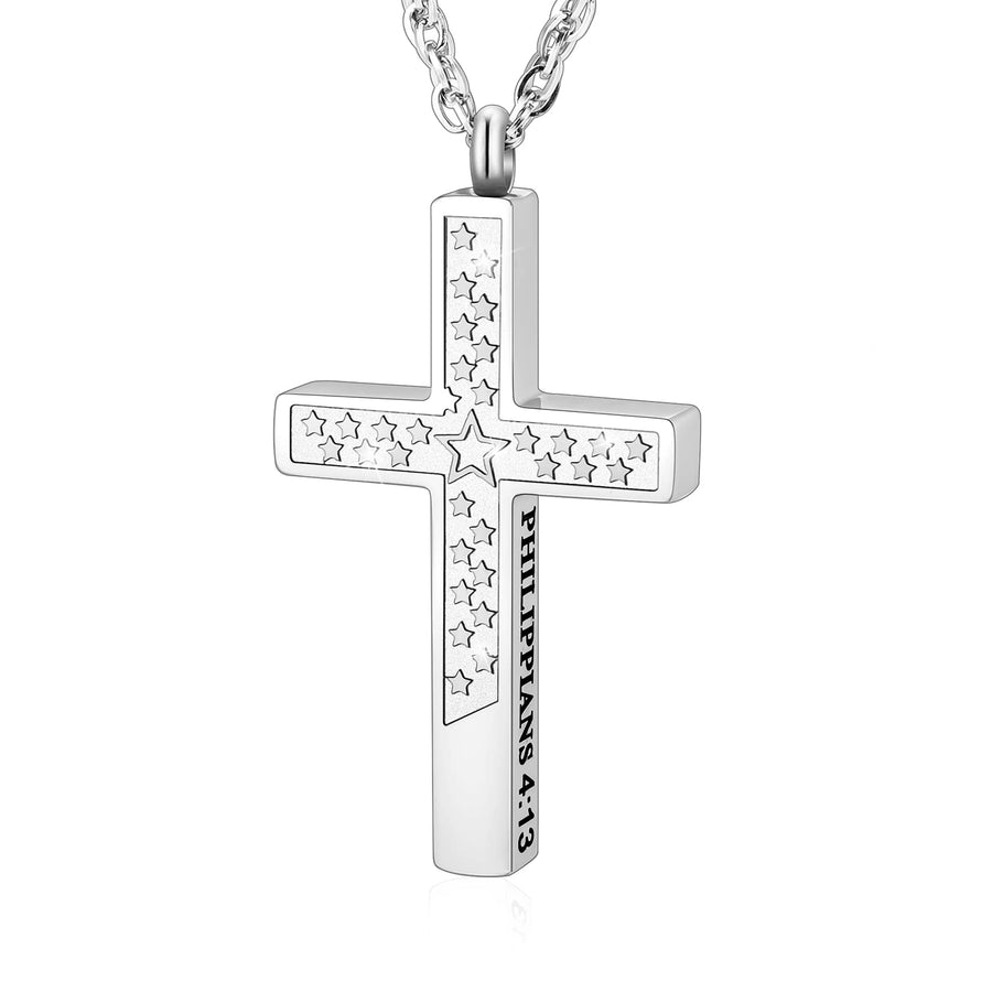 Cross Urn Necklaces for Ashes Cremation Necklace Scripture Cremation Jewelry Memorial Urn Pendant Star Ashes Holder - PHILIPPIANS 4:13 - I CAN DO All THINGS