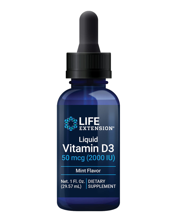 Liquid Vitamin D3 (Mint), 50 mcg (2000 IU), Immune System Support, Bone Health, Whole-Body Health, Tasty Peppermint Flavor, Gluten Free, Non-GMO, 29.57 ml