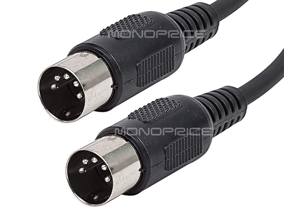 MIDI Cable - 5 Pin DIN Connectors, Shielded, Molded Connector Shells, 28 AWG, 10 Feet, Black