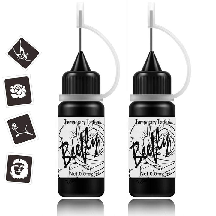 Jagua Temporary Tattoos Kit, Jagua Gel Semi Permanent Tattoo Freehand Gel/Ink (Organic Jagua Fruit Based) Dozens Pcs Free Stencils,DIY Tattoos Fake Freckles, Full Kit 2 Bottles(1oz)