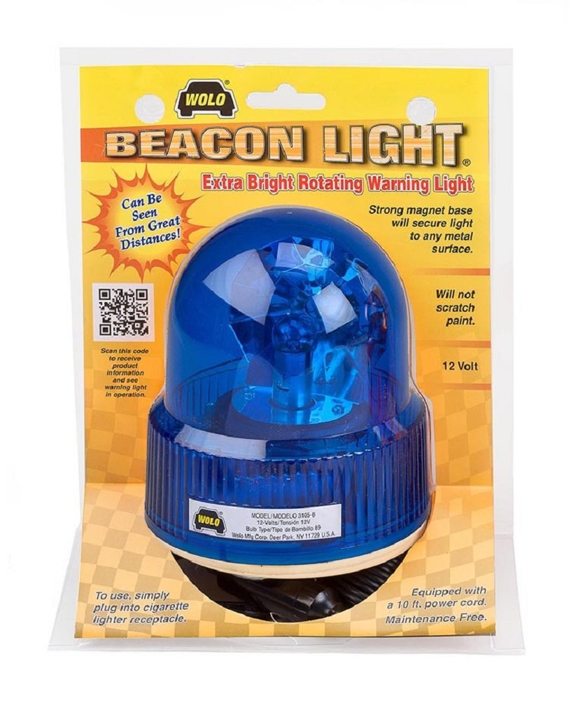 (3105-B) Beacon Light Rotating Emergency Warning Light - 12 Volt, Blue Lens