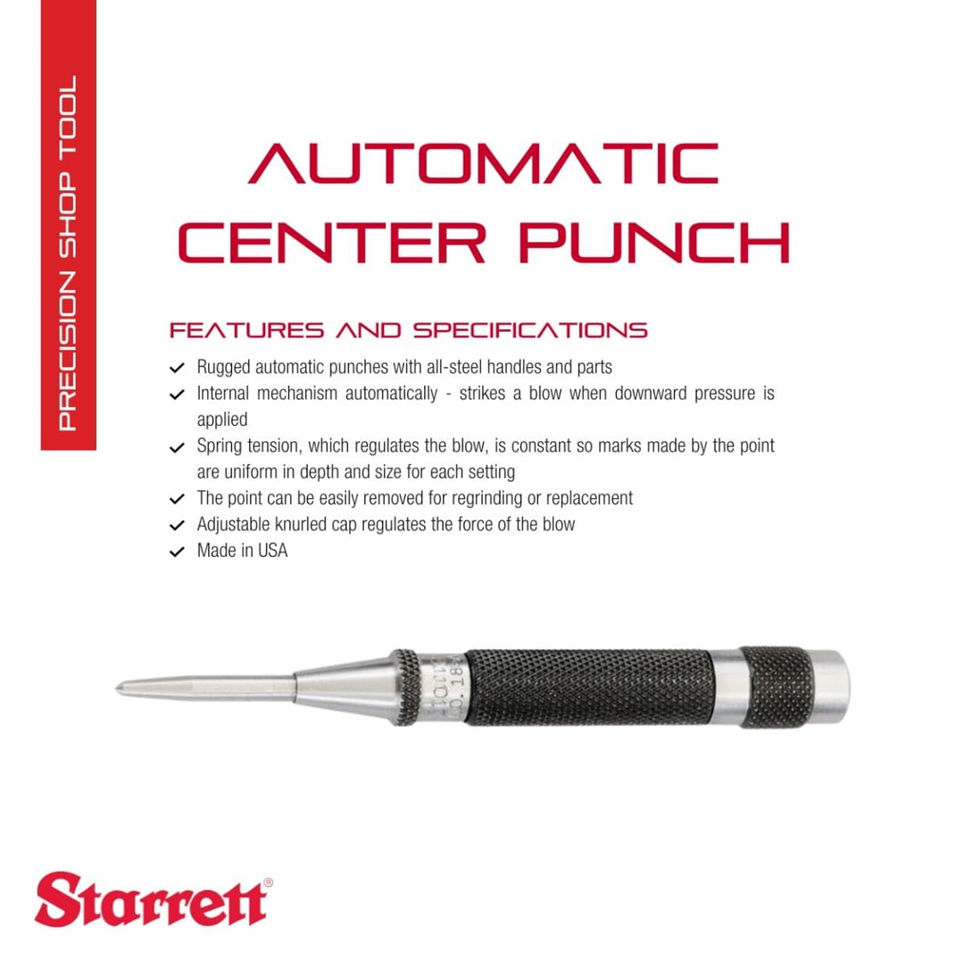 Automatic Center Punch with Hardened Steel Metal - 100mm Length, 11mm Punch Diameter Tapered Point - 18AA