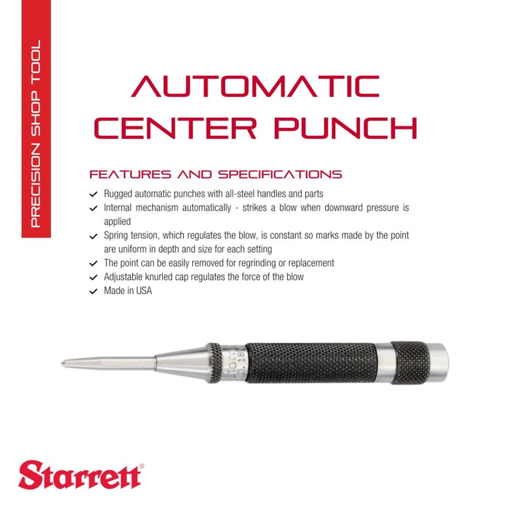 Automatic Center Punch with Hardened Steel Metal - 100mm Length, 11mm Punch Diameter Tapered Point - 18AA