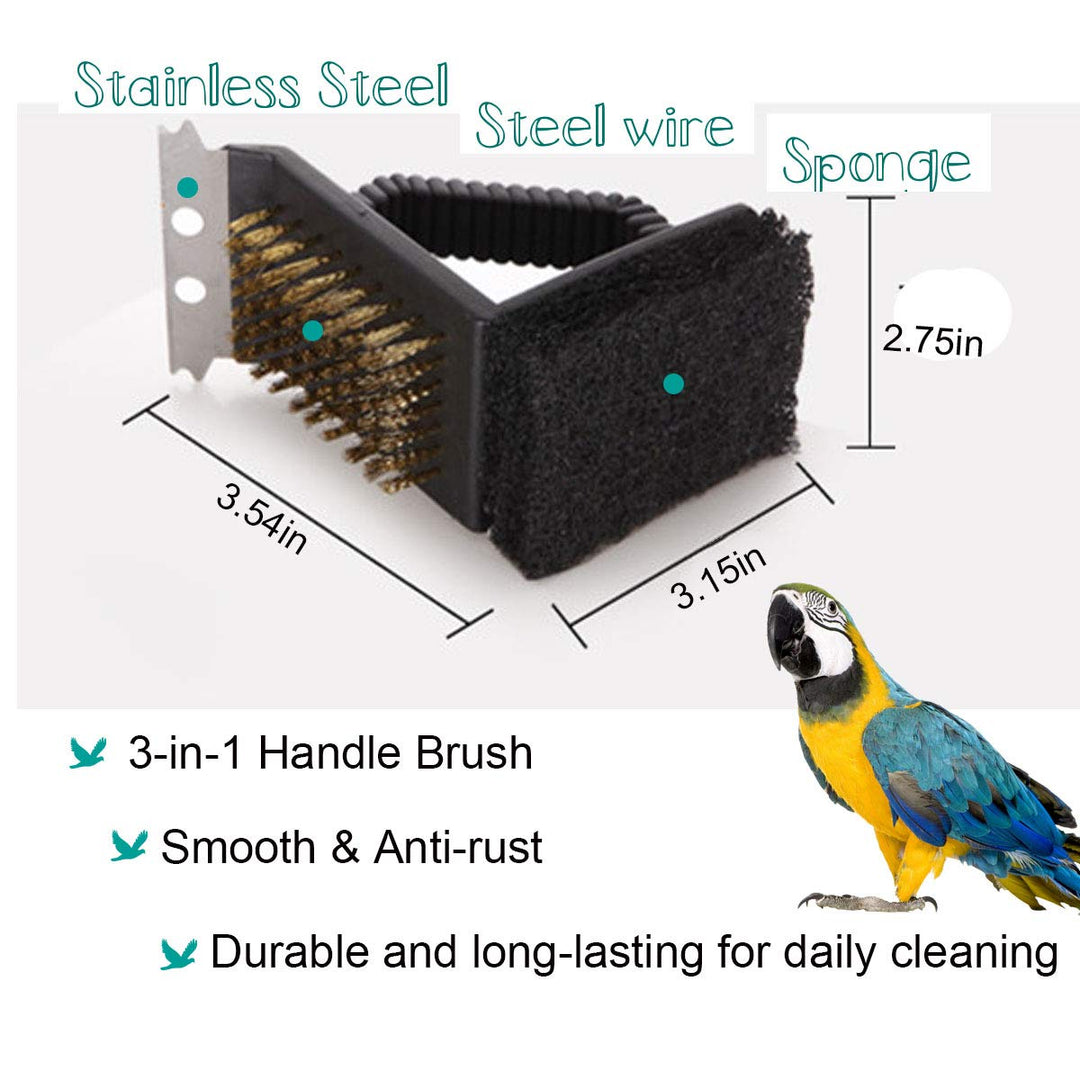 Bonaweite Bird Cage Cleaner, Bird Cage Cleaning Brushes, Multi-Function Stainless Steel Triangle Bird Cage Brush Set, Birdcage Cleaner Poop Off Scrub Brush Kit for Cleaning Bird Cage Perch Kennel