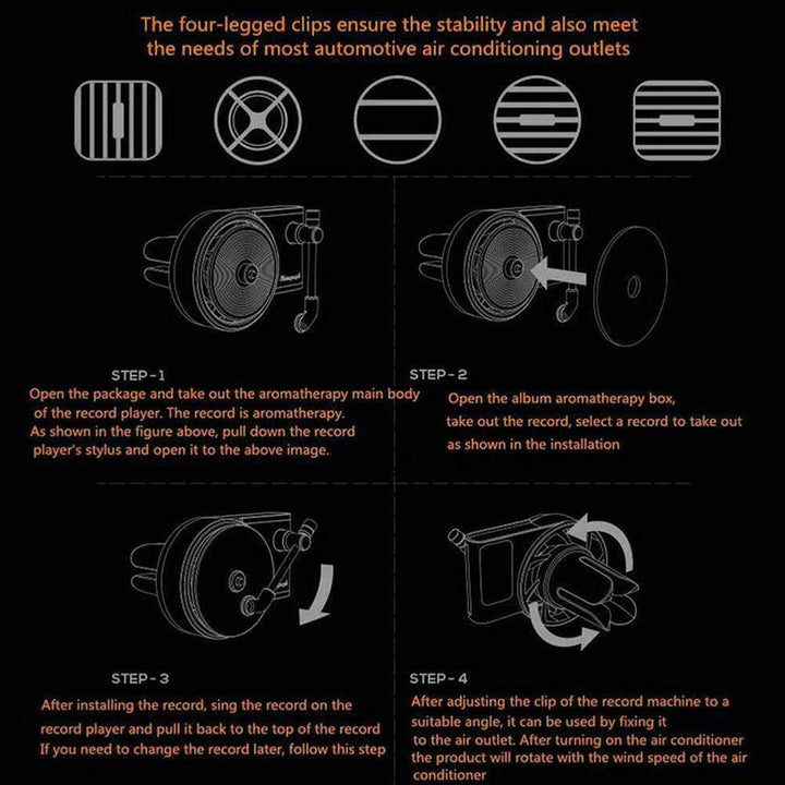 Car Retro Record Player Air Fresh Clip Perfume Vent Outlet Diffuser Auto Decor