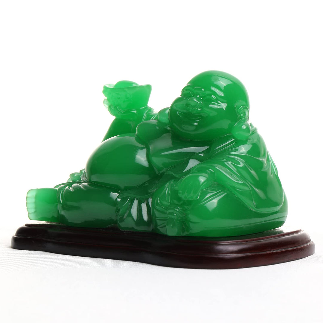 Happy Buddha Statue Green- Sitting Laughing Buddha Feng Shui Figurines Wealth and Good Luck for Home &amp; Office Décor - Inspirational Religious Happy Samll Gifts, 5.3*3.9*3.5inch