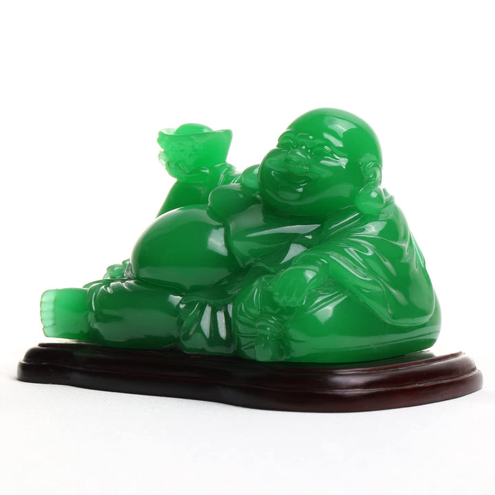 Happy Buddha Statue Green- Sitting Laughing Buddha Feng Shui Figurines Wealth and Good Luck for Home &amp; Office Décor - Inspirational Religious Happy Samll Gifts, 5.3*3.9*3.5inch