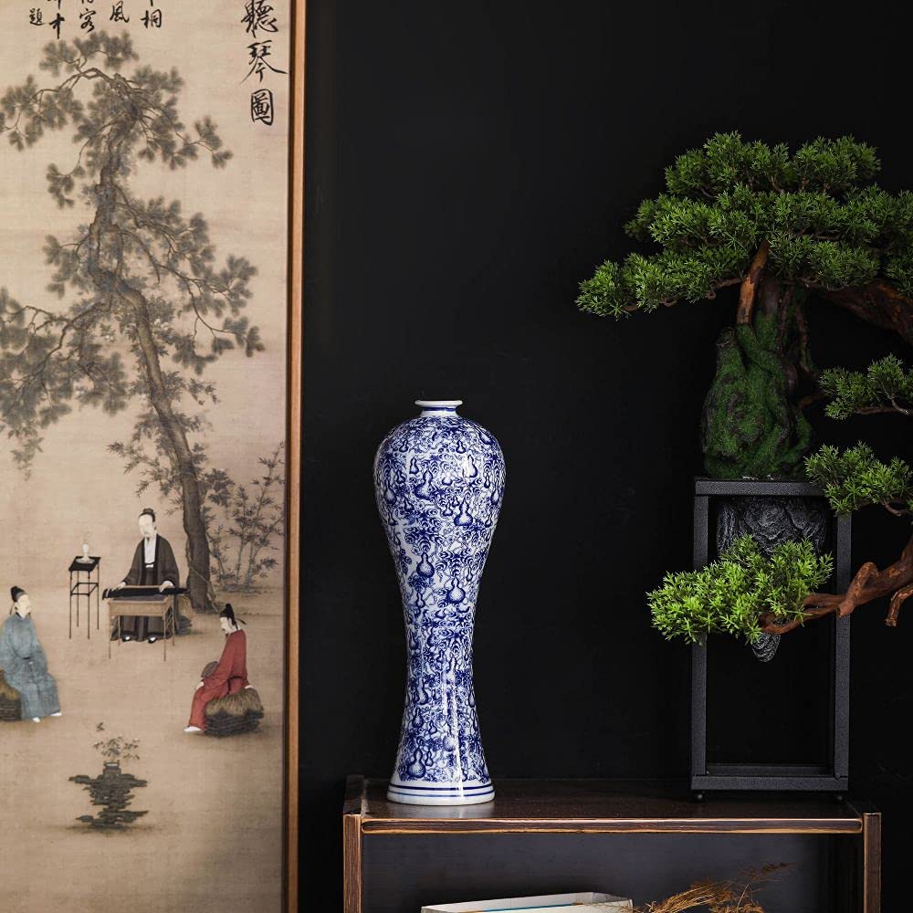 13 China Ceramic Vase Blue and White Porcelain Chinese Handmade Decorative Flower Vase for Living Room, Home Decor, Office, Table Centerpiece