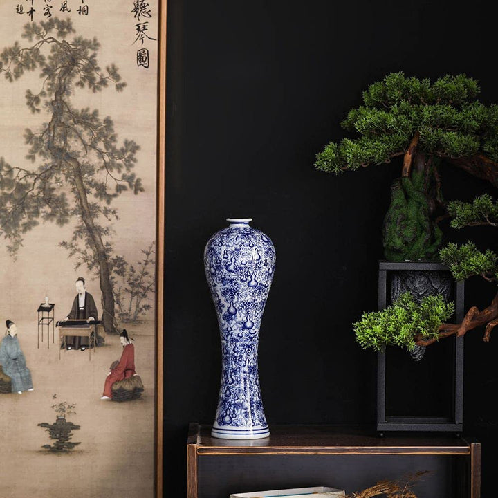 13 China Ceramic Vase Blue and White Porcelain Chinese Handmade Decorative Flower Vase for Living Room, Home Decor, Office, Table Centerpiece
