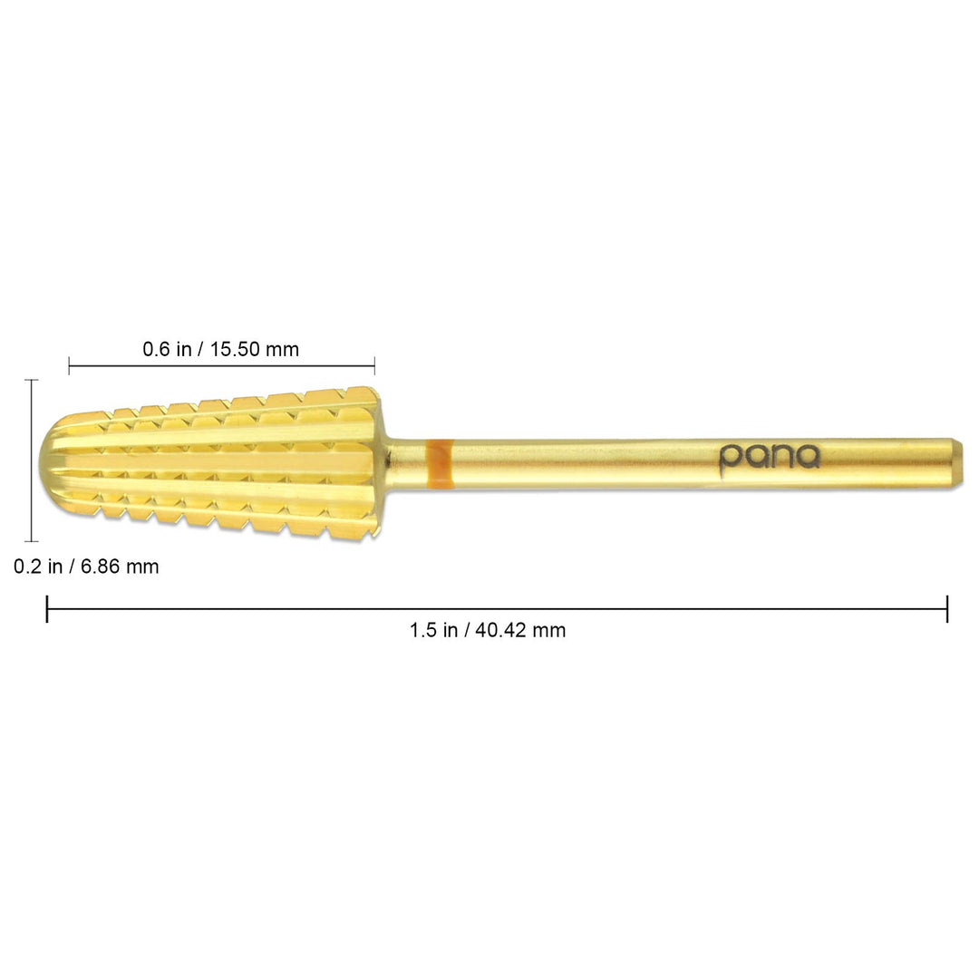 Upgraded PANA Volcano Nail Carbide Bit - Two Way Rotate use for Both Left and Right Handed use - Fastest remove Acrylic or Gel – For Manicure Drill Machine - 3/32 (Double Coarse - 2XC, GOLD)