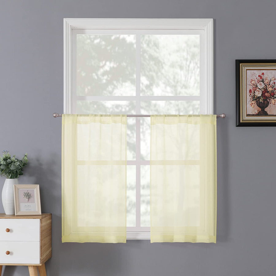 Tollpiz Short Sheer Tier Curtains Linen Textured Half K