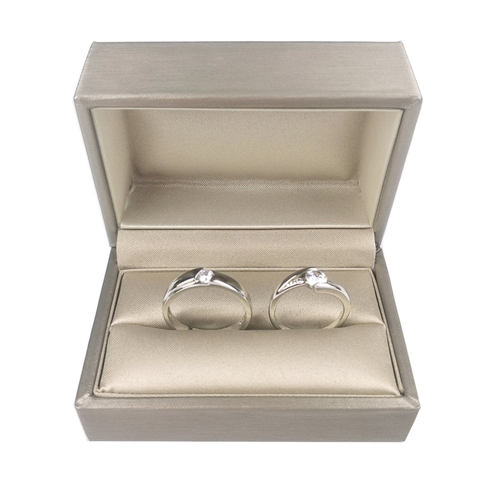 Gold Bearer Ring Box – Premium PU Leather Double Rings Box for Wedding Engagement Gift Box