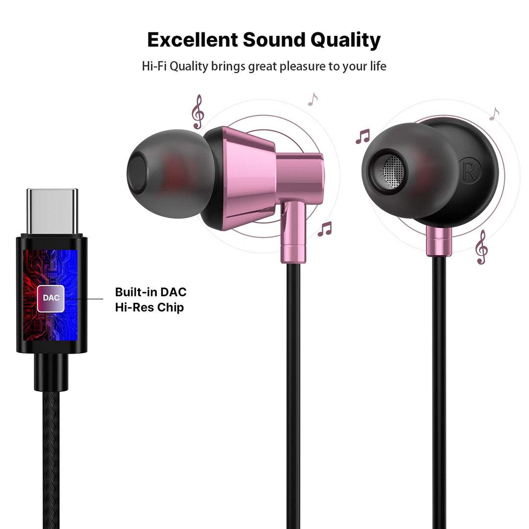 USB C Headphones, Jelanry USB Type C Earbuds Hi-Fi Ster