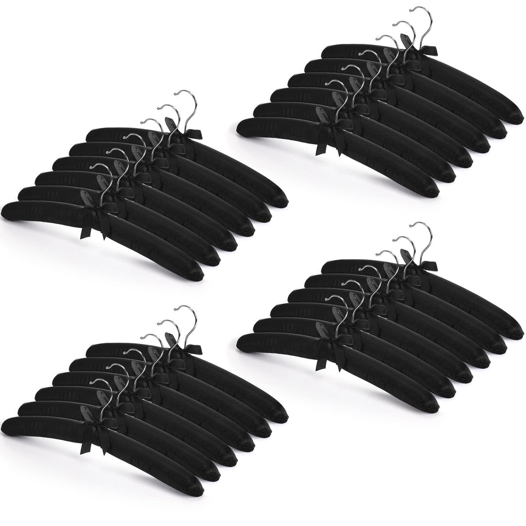 24 Pieces Satin Padded Hangers Satin Hangers with Anti-Rust Swiveling Hook Shoulder Hangers for Hanging Dresses, Sweaters, Suits and More (Black)