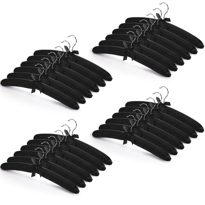 24 Pieces Satin Padded Hangers Satin Hangers with Anti-Rust Swiveling Hook Shoulder Hangers for Hanging Dresses, Sweaters, Suits and More (Black)