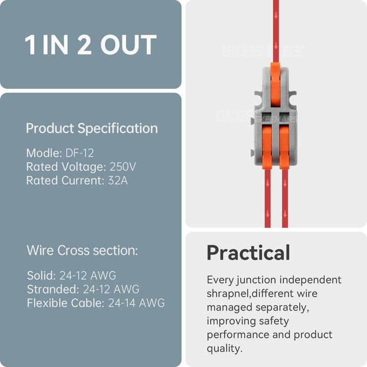20Pcs Mini Electrical Wire Connectors, DIY Splicing into 4/6/8/9/10 Way Butt Terminal Block Connectors (1 in 2 Out - Nylon)