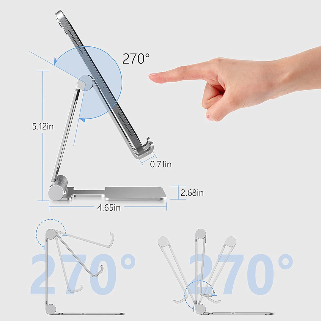 Tablet Stand,Adjustable Tablet Holder for Desk,Foldable Aluminium for iPad Stand Dock Holder for iPad Air 5/4/Mini 6/Mini 5/10.2/Pro 12.9/Pro 11,Portable Monitor,Surface (4-13 inch)-Grey