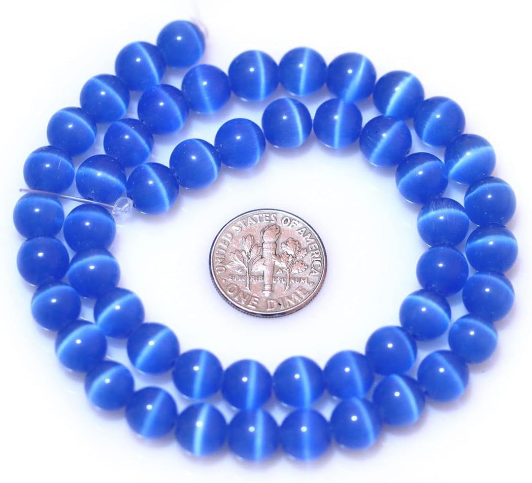 60pcs 6mm Royal Blue Cat Eye Beads Round Loose Gemstone Beads for Jewelry Making DIY Bracelet Necklace