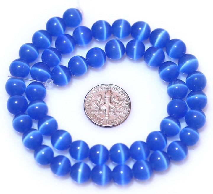 60pcs 6mm Royal Blue Cat Eye Beads Round Loose Gemstone Beads for Jewelry Making DIY Bracelet Necklace