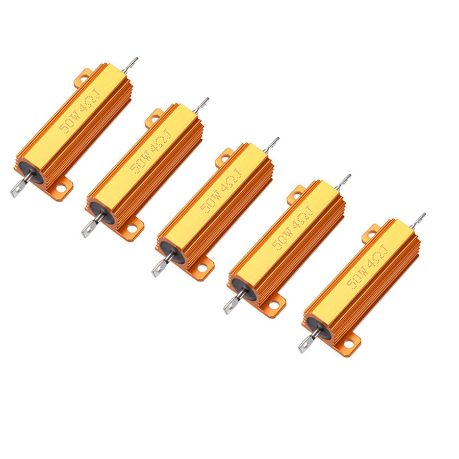 5Pcs 50W 4 OHM Aluminum Housed Wire Wound Resistor Gold Tone