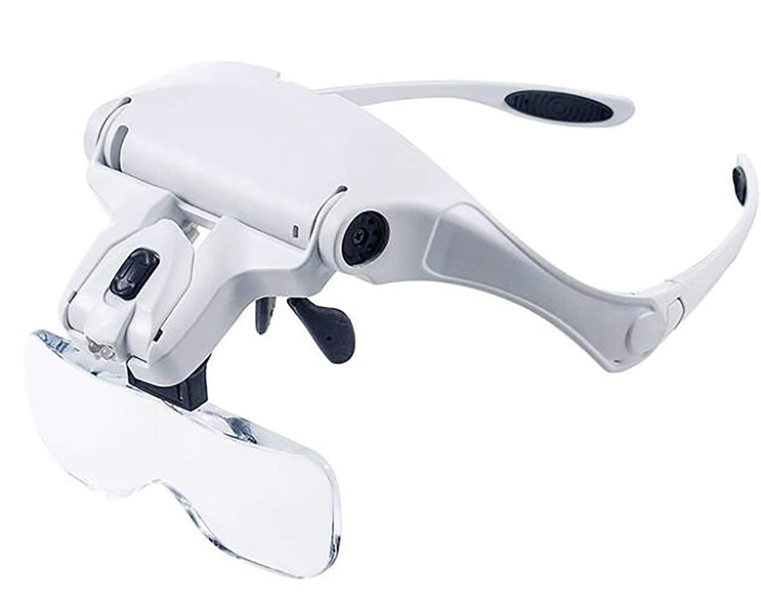 Magnifying Glass with Light, Head Mount Magnifier Headband Magnifier Glass Interchangeable Headband and 5 Lenses for Close Work Watch Jewelry Embroidery