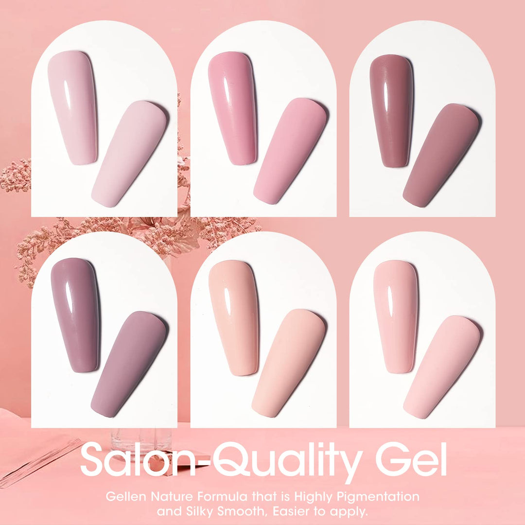Gel Nail Polish Set - 6 Colors Pretty in Pastel Series - Soft Pastel Nail Art Colors Long Lasting Home Gel Manicure Kit