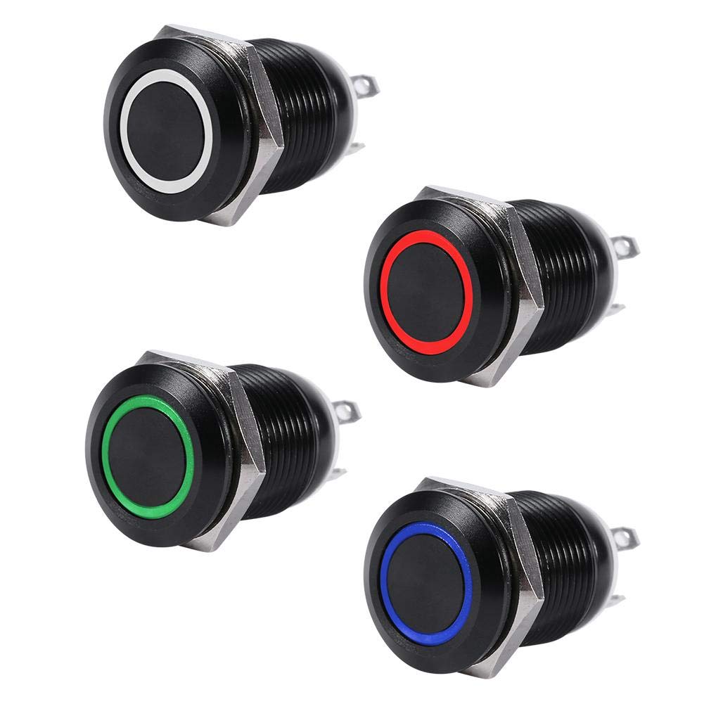 12V LED Power Switch Push Button Switch, 12mm Waterproof Metal Momentary Type Self-resetting Push Button Switch(Blue LED Light)
