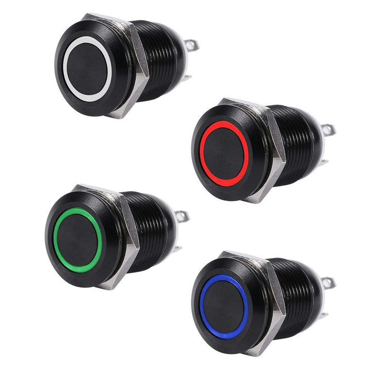 12V LED Power Switch Push Button Switch, 12mm Waterproof Metal Momentary Type Self-resetting Push Button Switch(Blue LED Light)