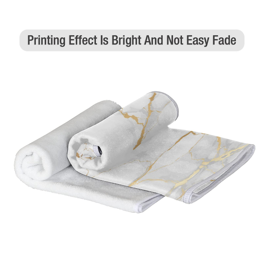 Gold Marbling Hand Towel - Soft, Absorbent, Quick Dry, 15 x 30inch, Polyester &amp; Cotton, Bathroom, Kitchen, Beach, Spa, Gym, Outdoor Sports