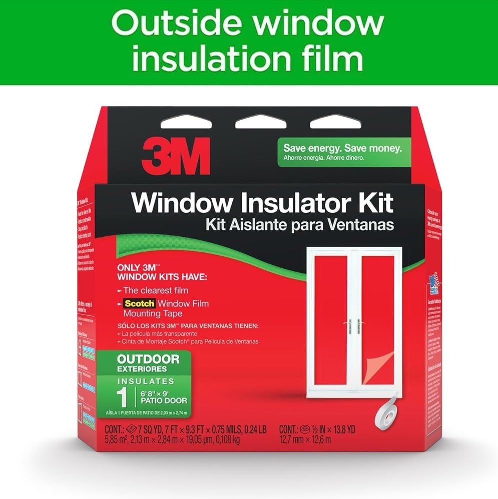 3M Outdoor Patio Door Clear Insulation Kit, Heat or Cold Window Insulation Kit for Large Windows and Sliding Doors, 1-Door Kit, 7 ft. X 9.3 ft.